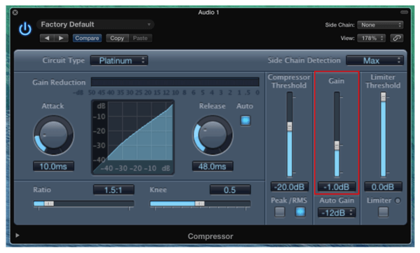 Compressor plugin gain